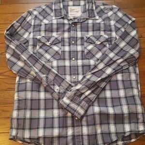 American Eagle Men's Grey Plaid Shirt